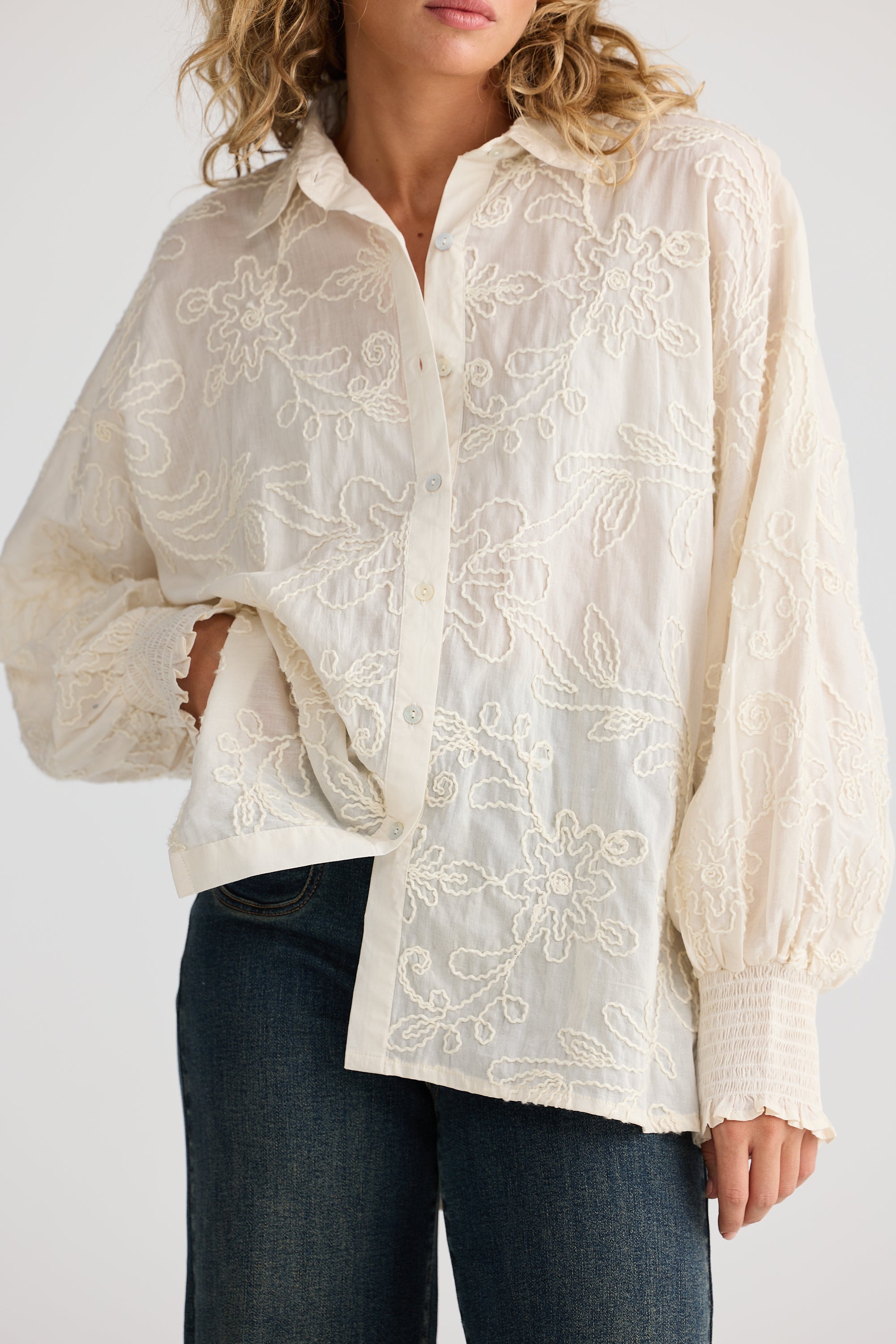 TALISMAN Chantilly Shirt NATURAL EMBROIDERY