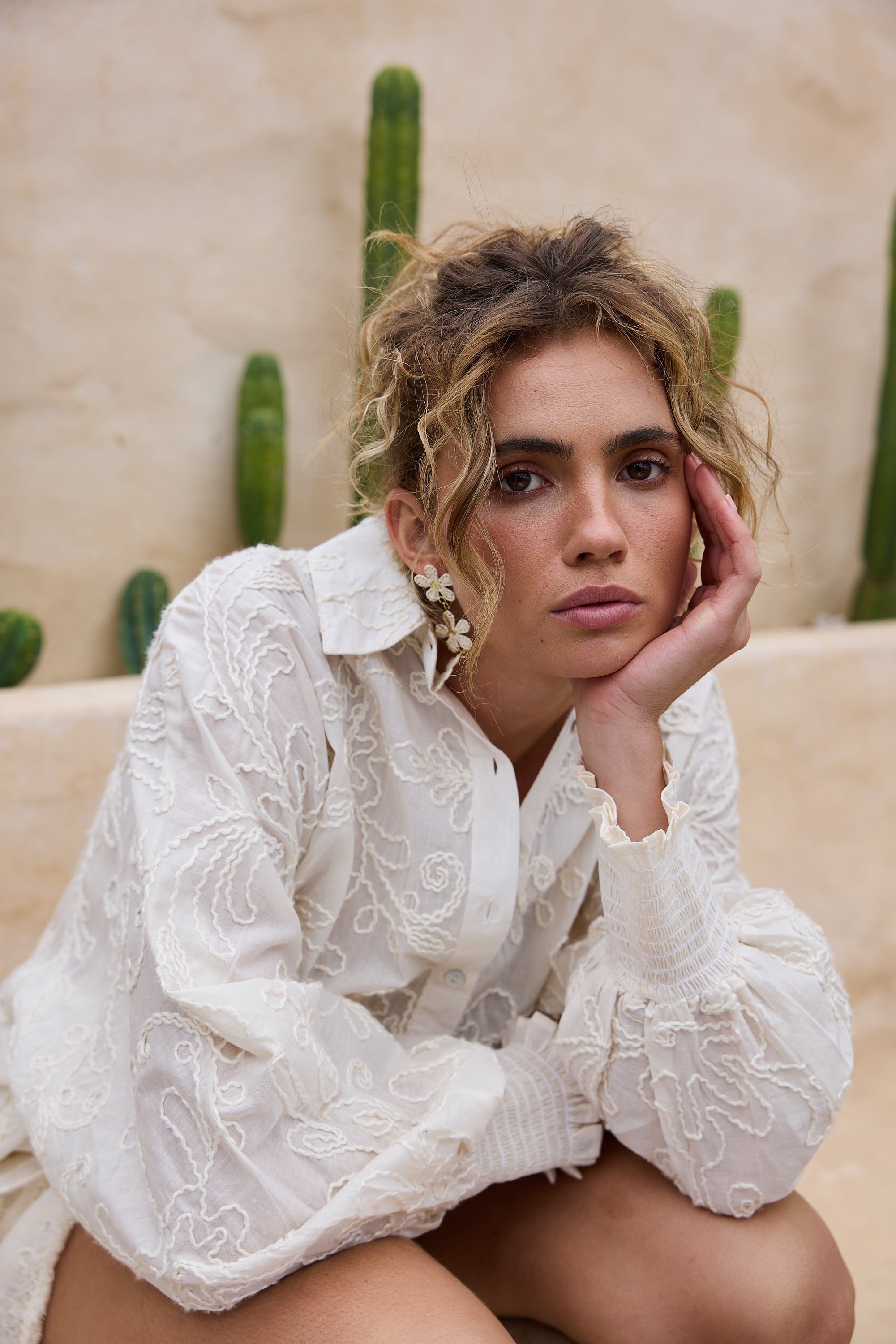 TALISMAN Chantilly Shirt NATURAL EMBROIDERY