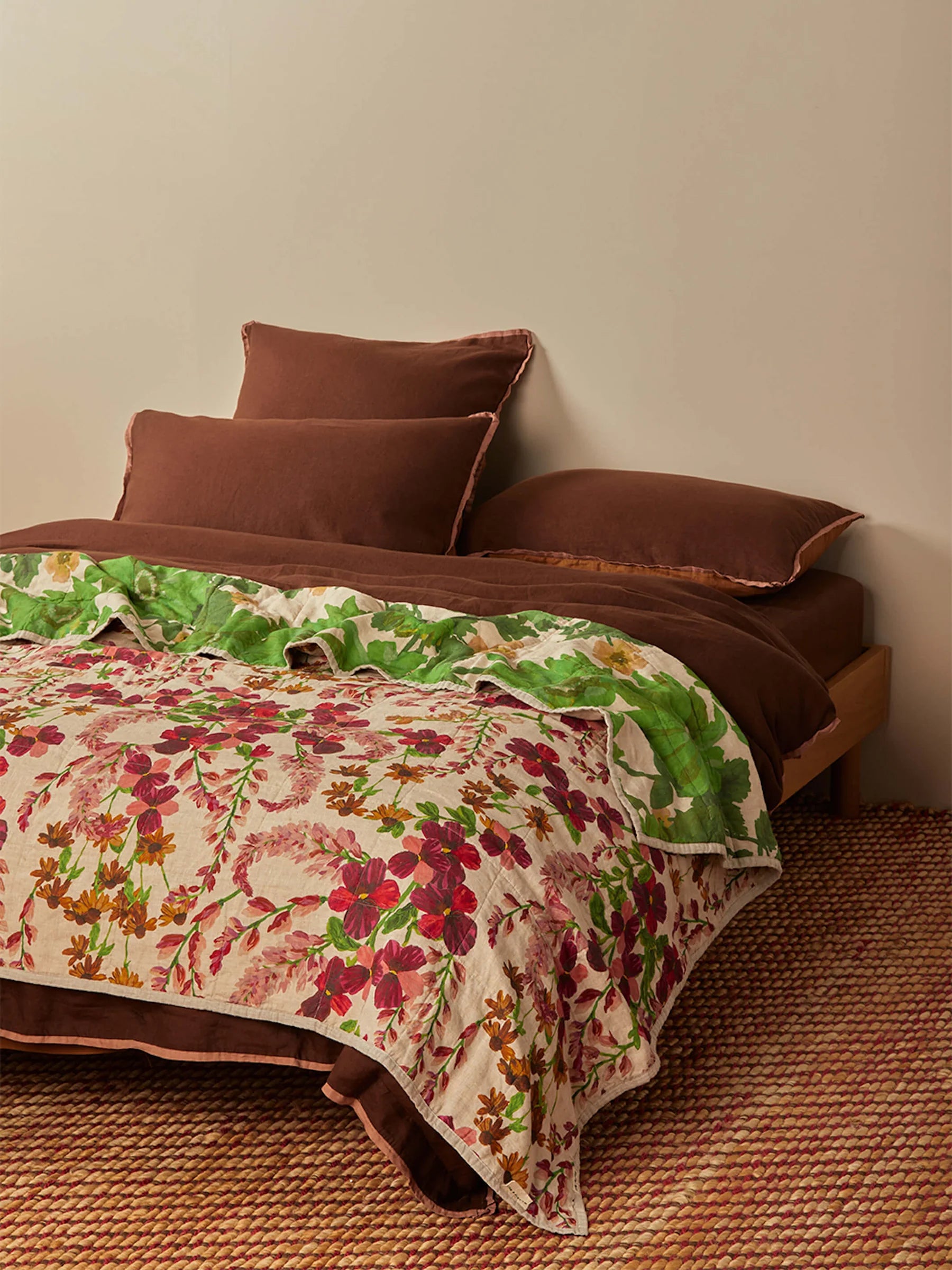 BONNIE AND NEIL Quilted Throw LUPIN MULTI / MARIGOLD LEAF