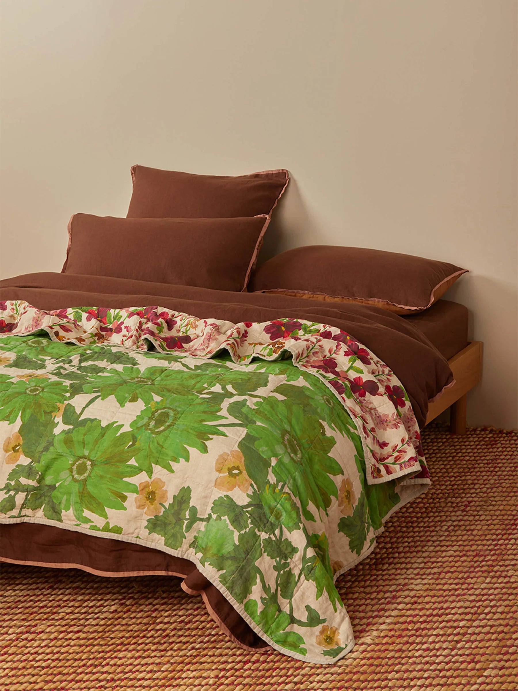BONNIE AND NEIL Quilted Throw LUPIN MULTI / MARIGOLD LEAF