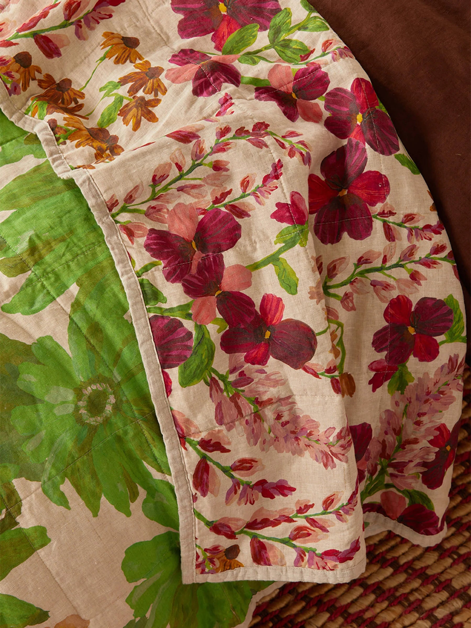 BONNIE AND NEIL Quilted Throw LUPIN MULTI / MARIGOLD LEAF