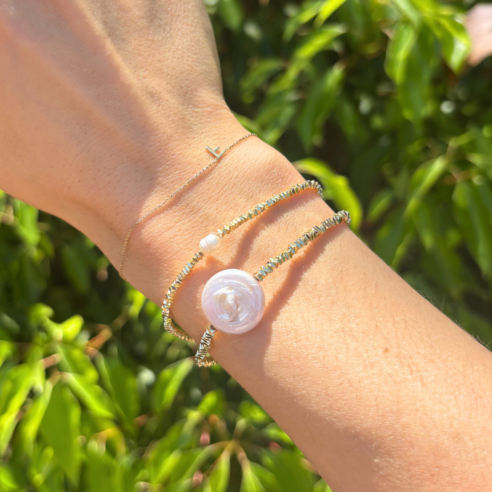HEI TAI Gold Bracelet TWO TINY PEARLS
