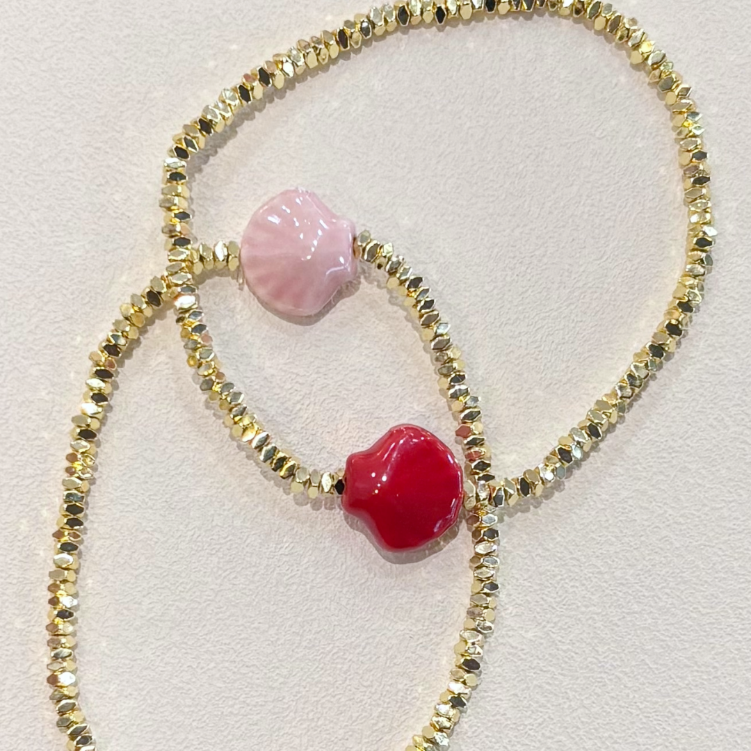 HEI TAI Gold Charm Bracelet FAN SHELL PINK