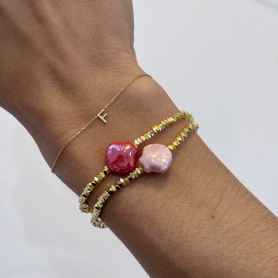 HEI TAI Gold Charm Bracelet FAN SHELL PINK