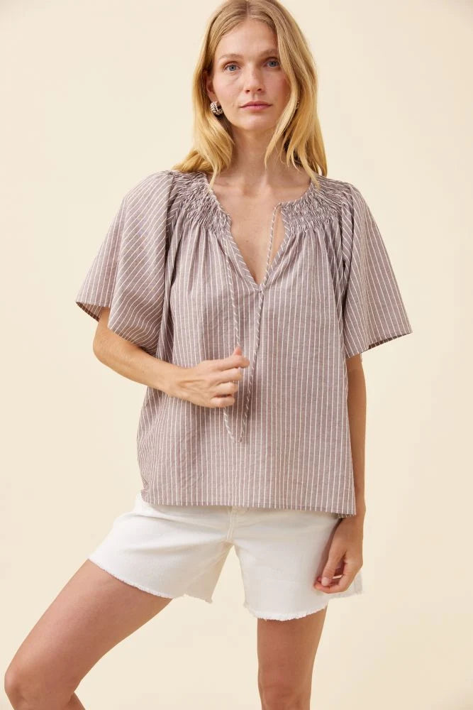 ISLE OF MINE Lyndell Shirred Top TAUPE
