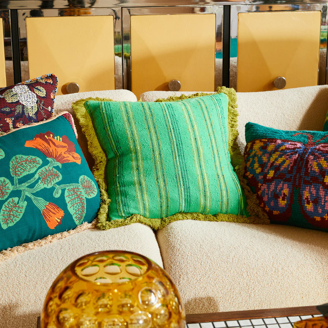 SAGE X CLARE Nicolette Woven Cushion SPRING GREEN