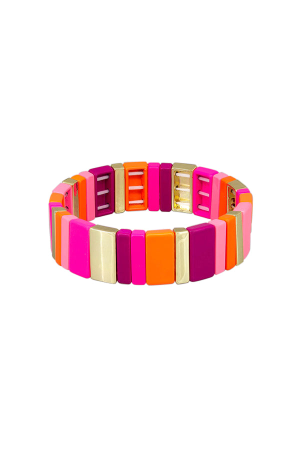 Pink & Gold Wide Tile Bracelet