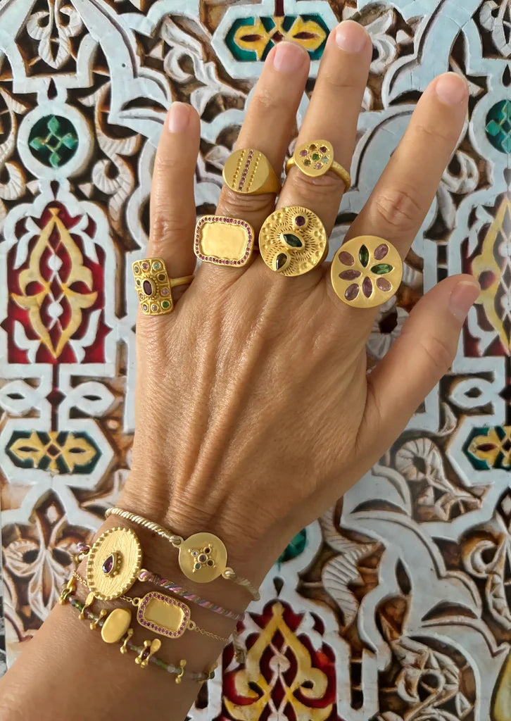 Ruby Teva Gold Flower Ring PINK GREEN TOURMALINE