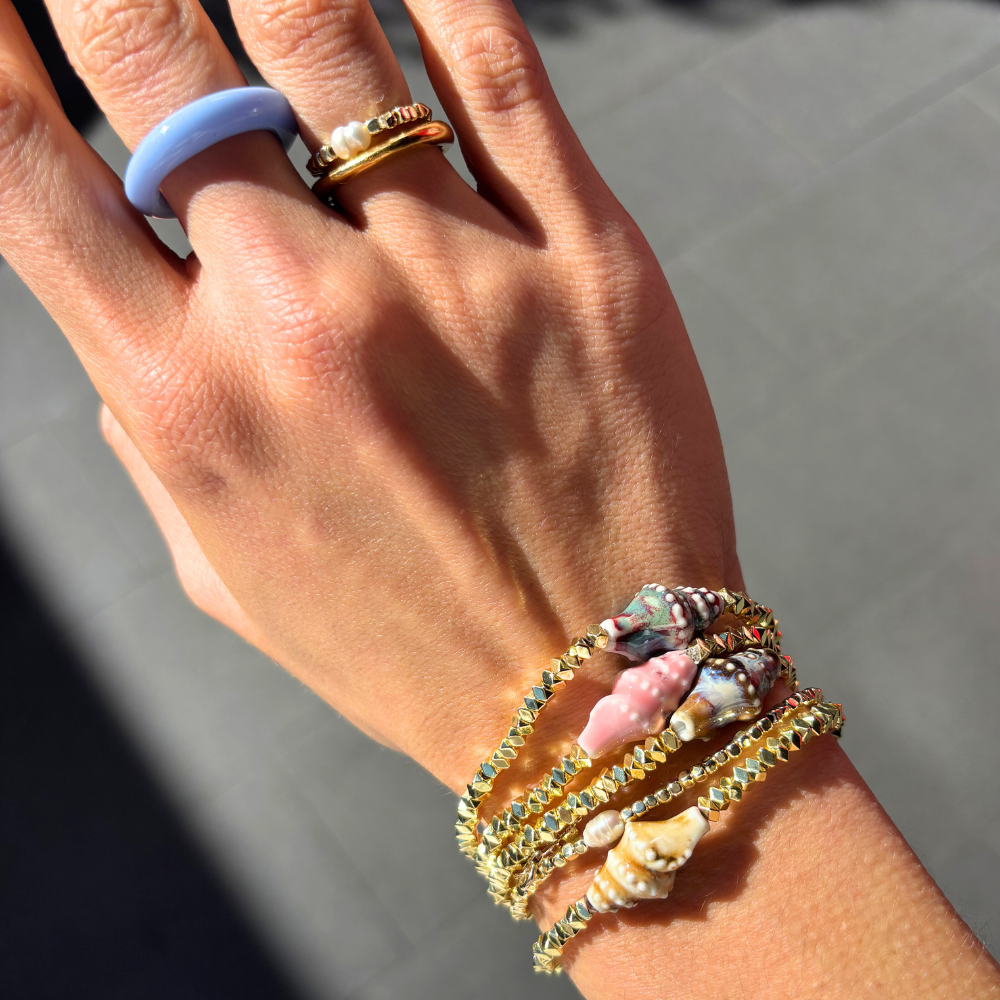 HEI TAI Gold Charm Bracelet CONCH SHELL PINK