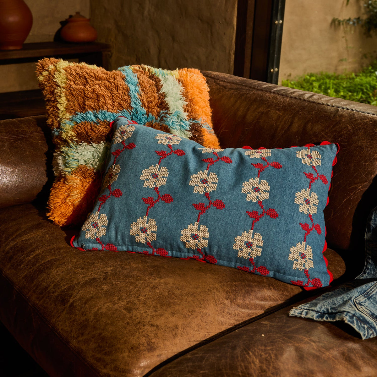 SAGE X CLARE Anneliese Reversible Denim Cushion POPPY