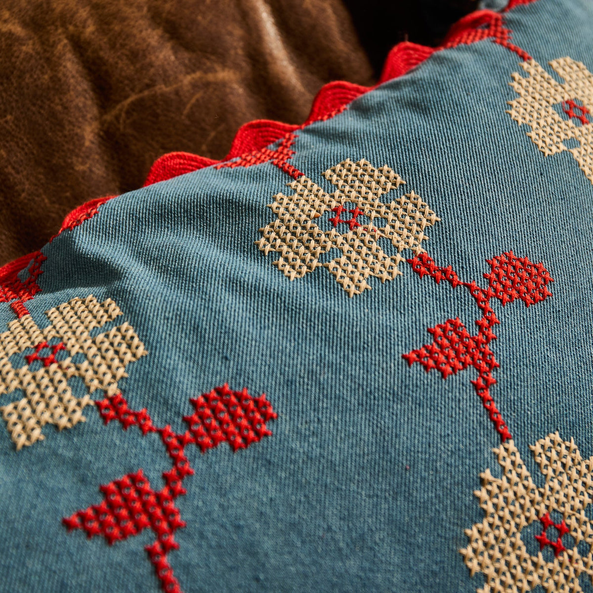 SAGE X CLARE Anneliese Reversible Denim Cushion POPPY