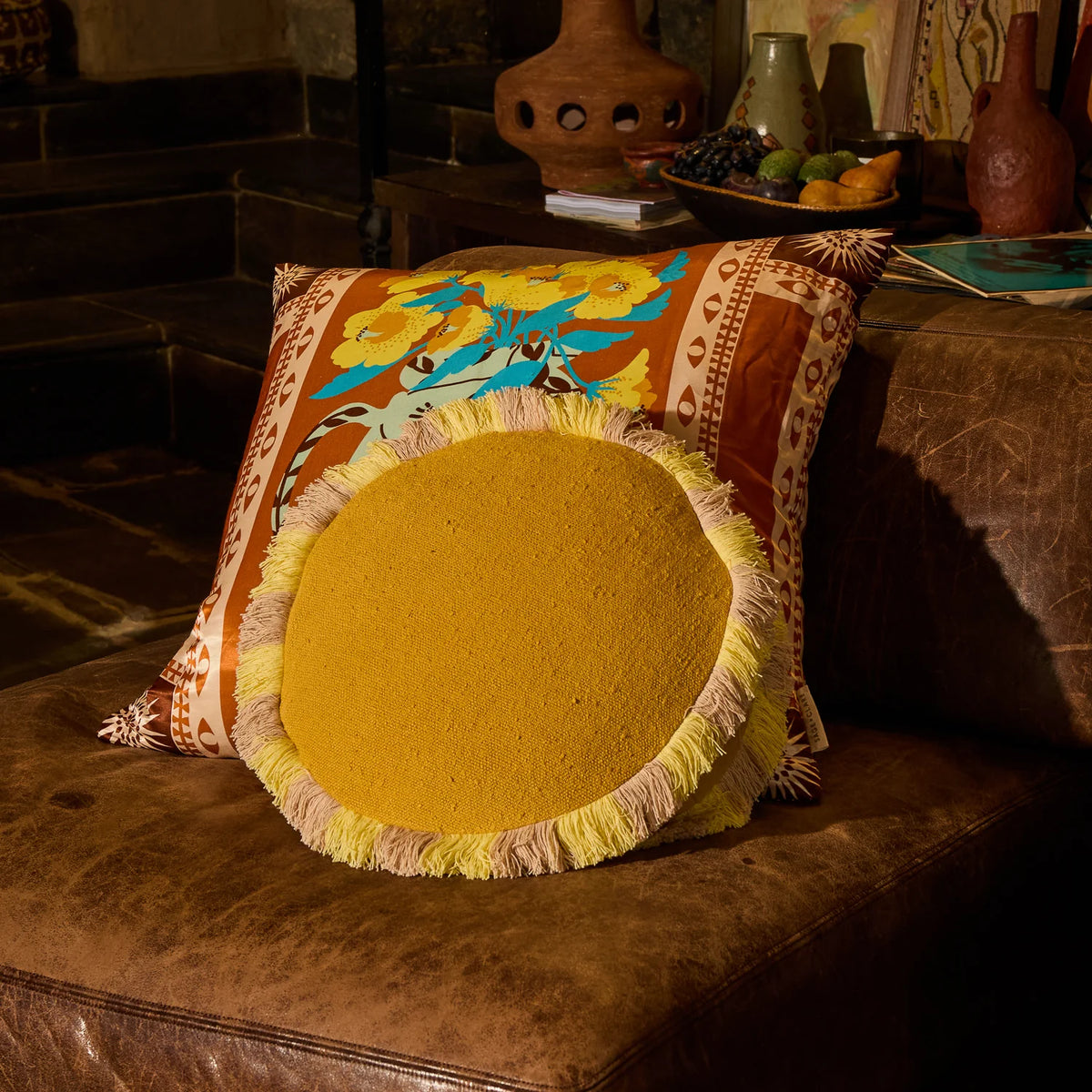 SAGE X CLARE Reese Round Cushion OCHRE