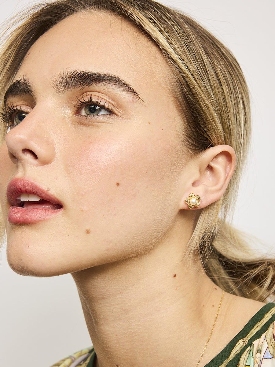 Rosie Flower Earrings GOLD & PEARL
