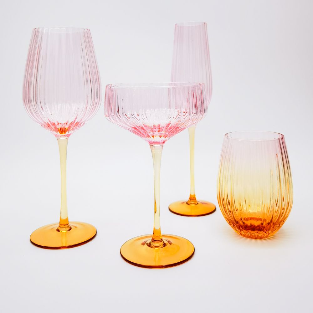 Ellie Stemless Glass PINK & YELLOW