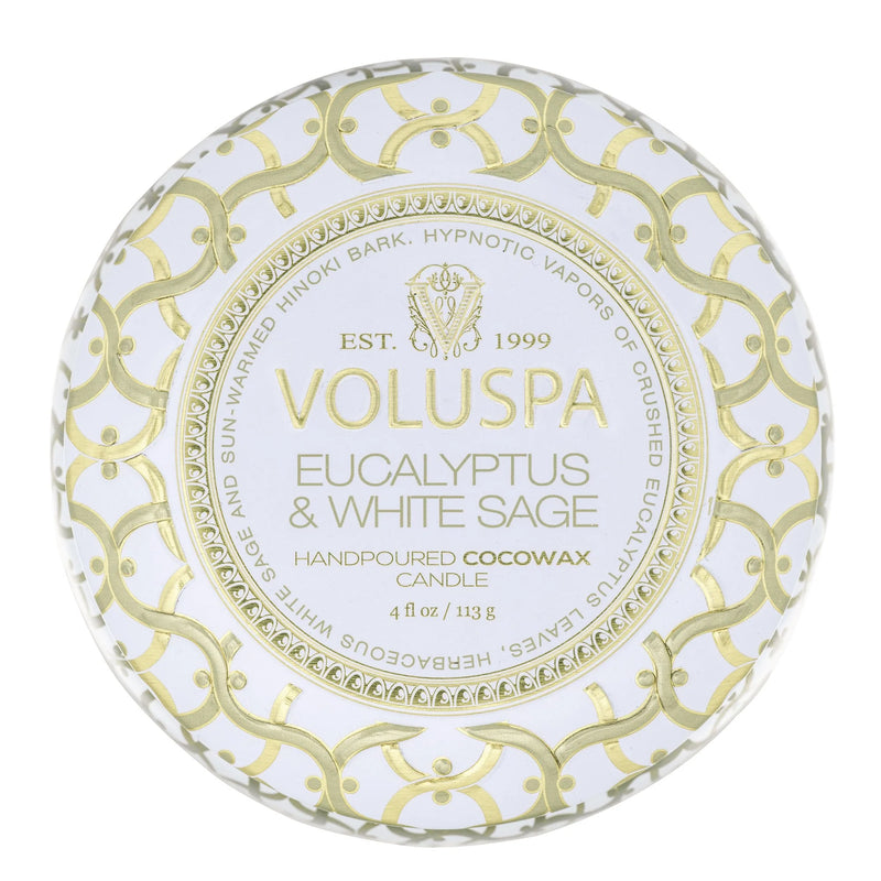 VOLUSPA Dec Tin Candle EUCALYPTUS & WHITE SAGE