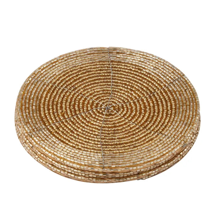 Beaded Coasters GOLD Set 4
