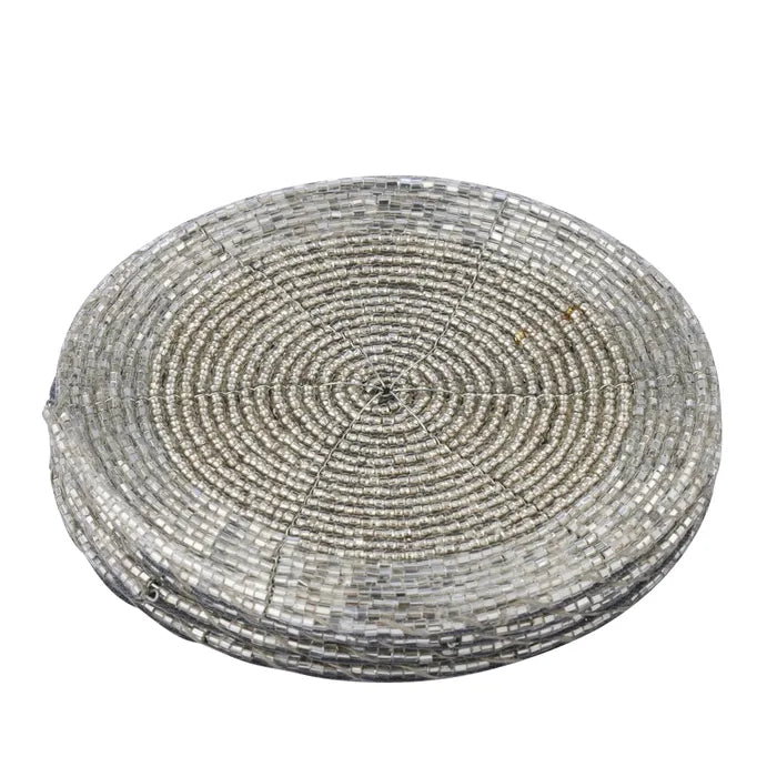 Beaded Coasters SILVER Set 4