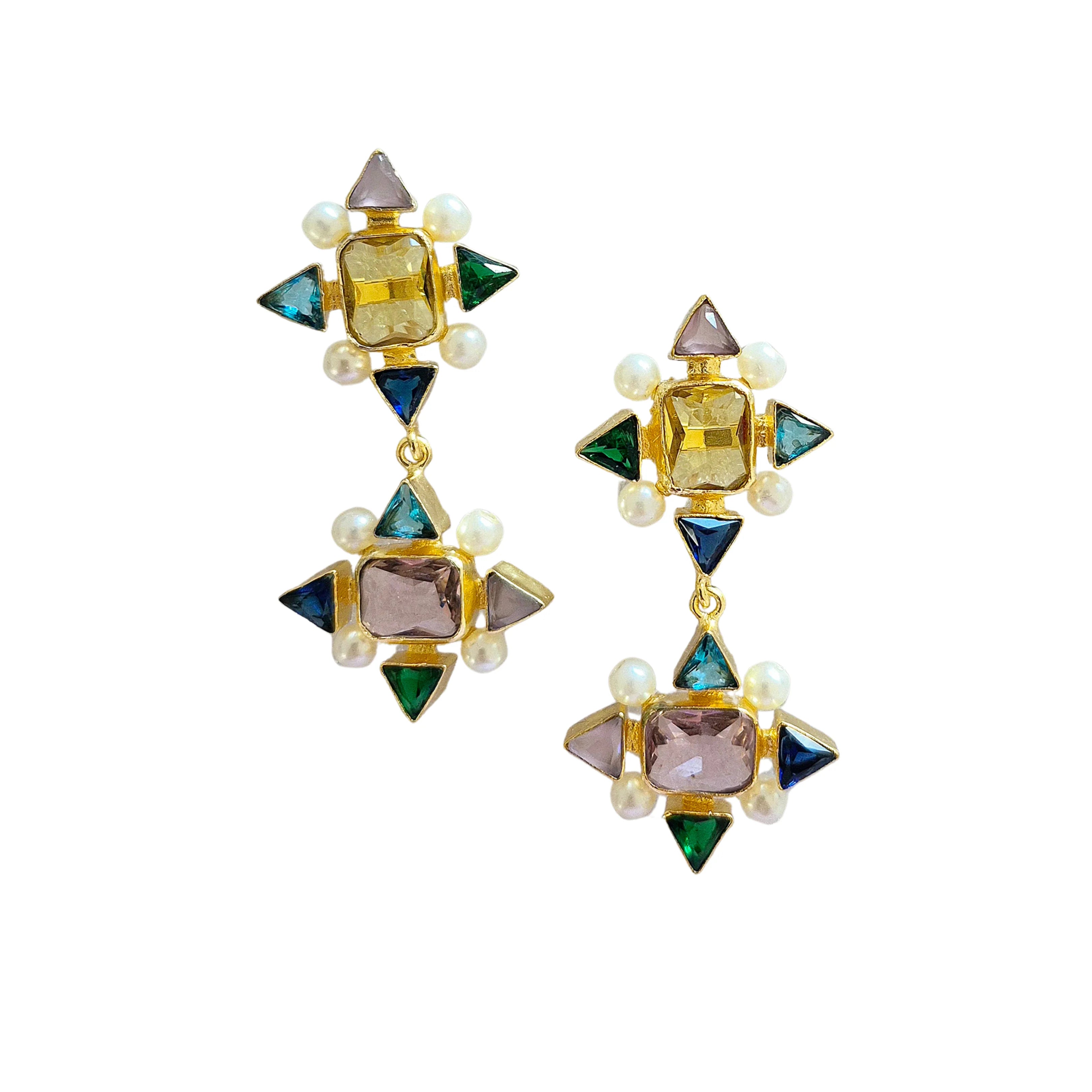 Four Point Gem Earrings PINK/LEMON