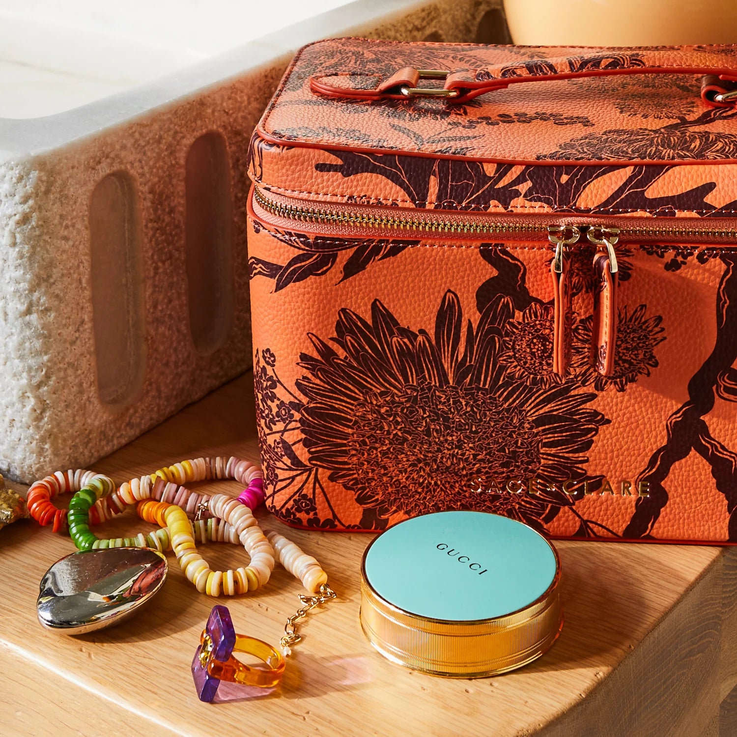 SAGE & CLARE Delphine Vanity Case VIVID CORAL