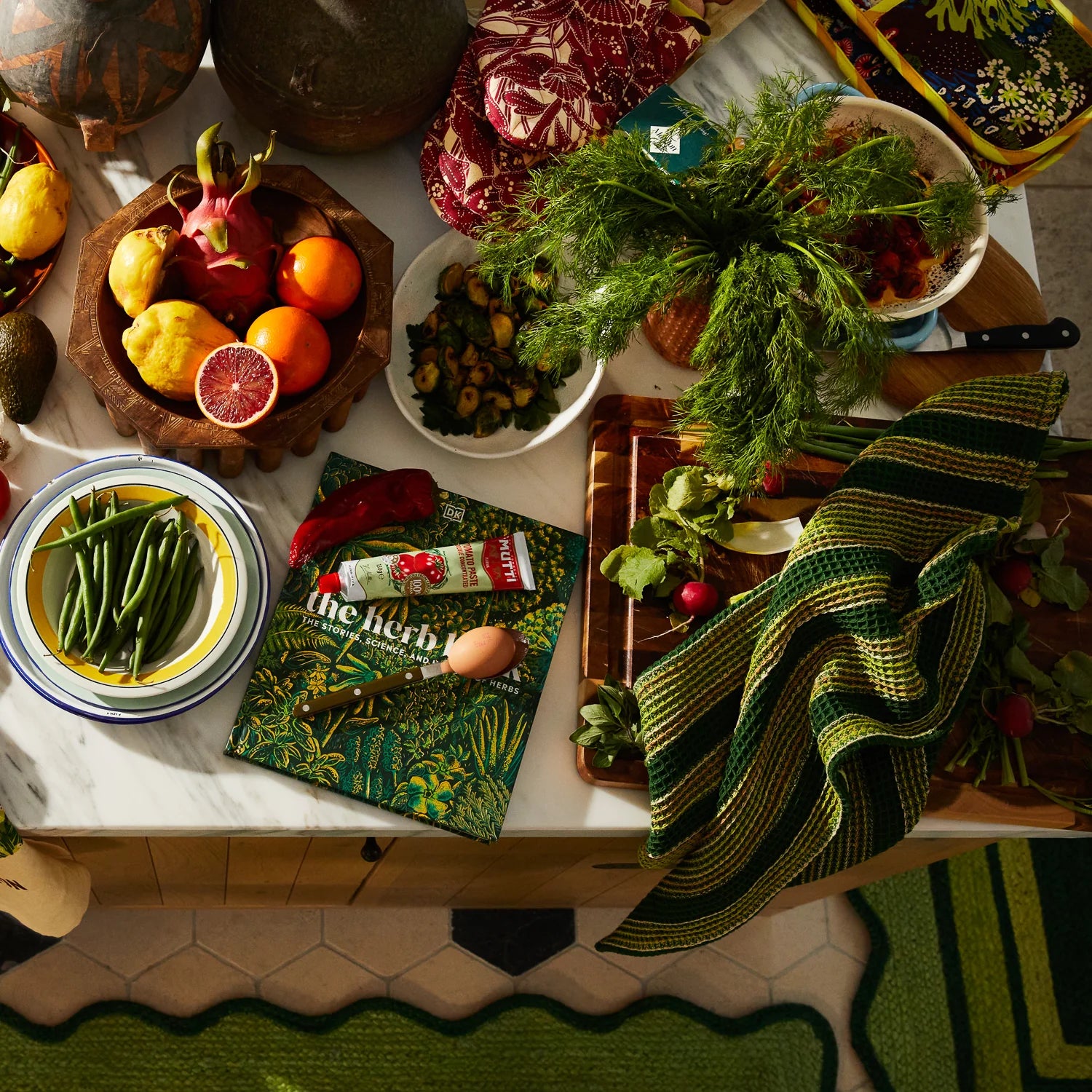 SAGE X CLARE Selene Stripe Tea Towel ANISE
