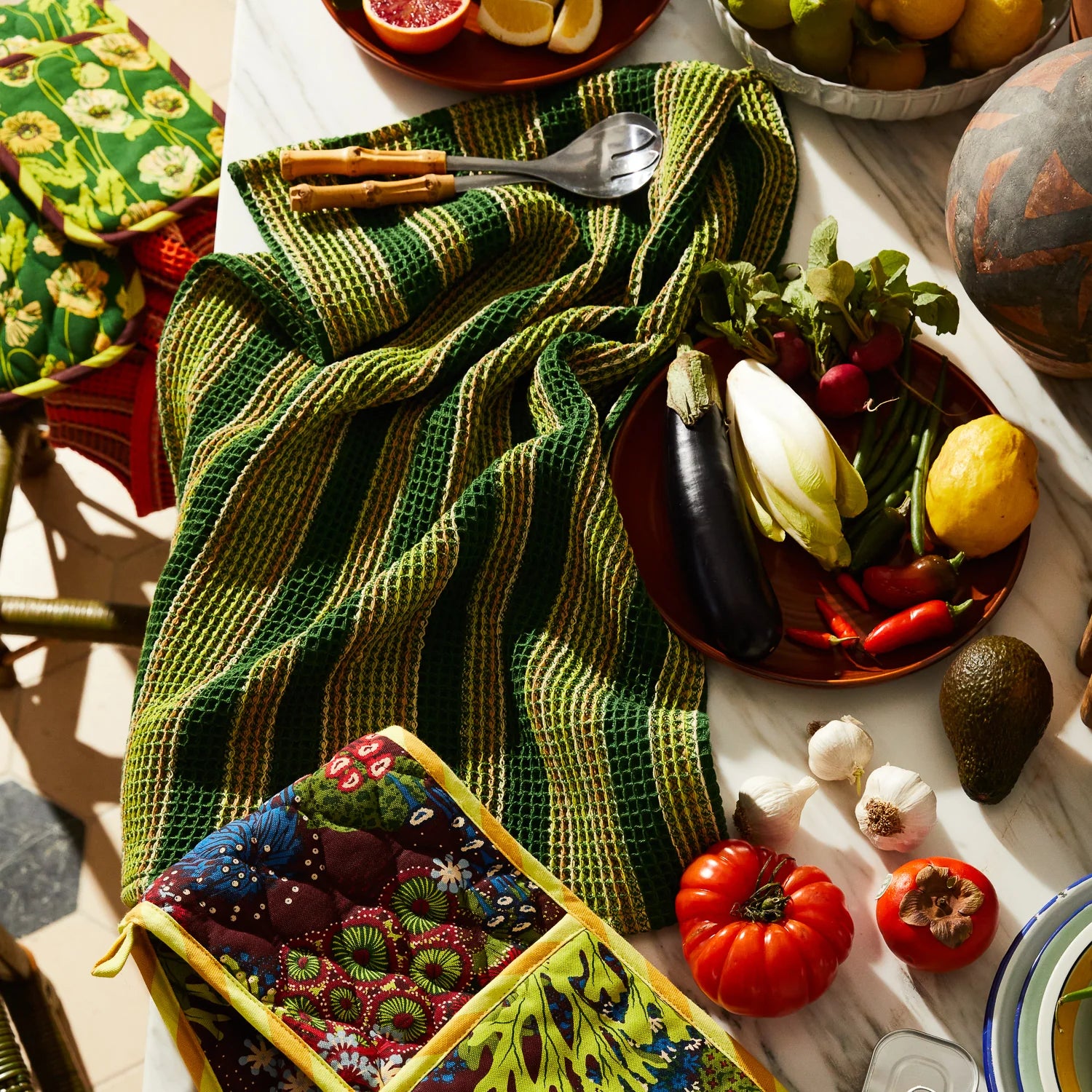 SAGE X CLARE Selene Stripe Tea Towel ANISE