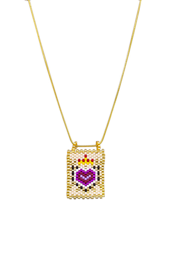 Beaded Heart Necklace WHITE