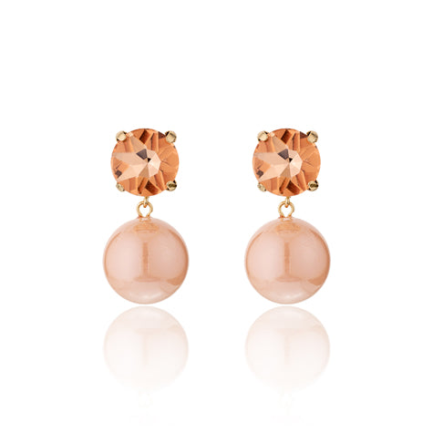 Crystal & Ball Earrings PALE PINK
