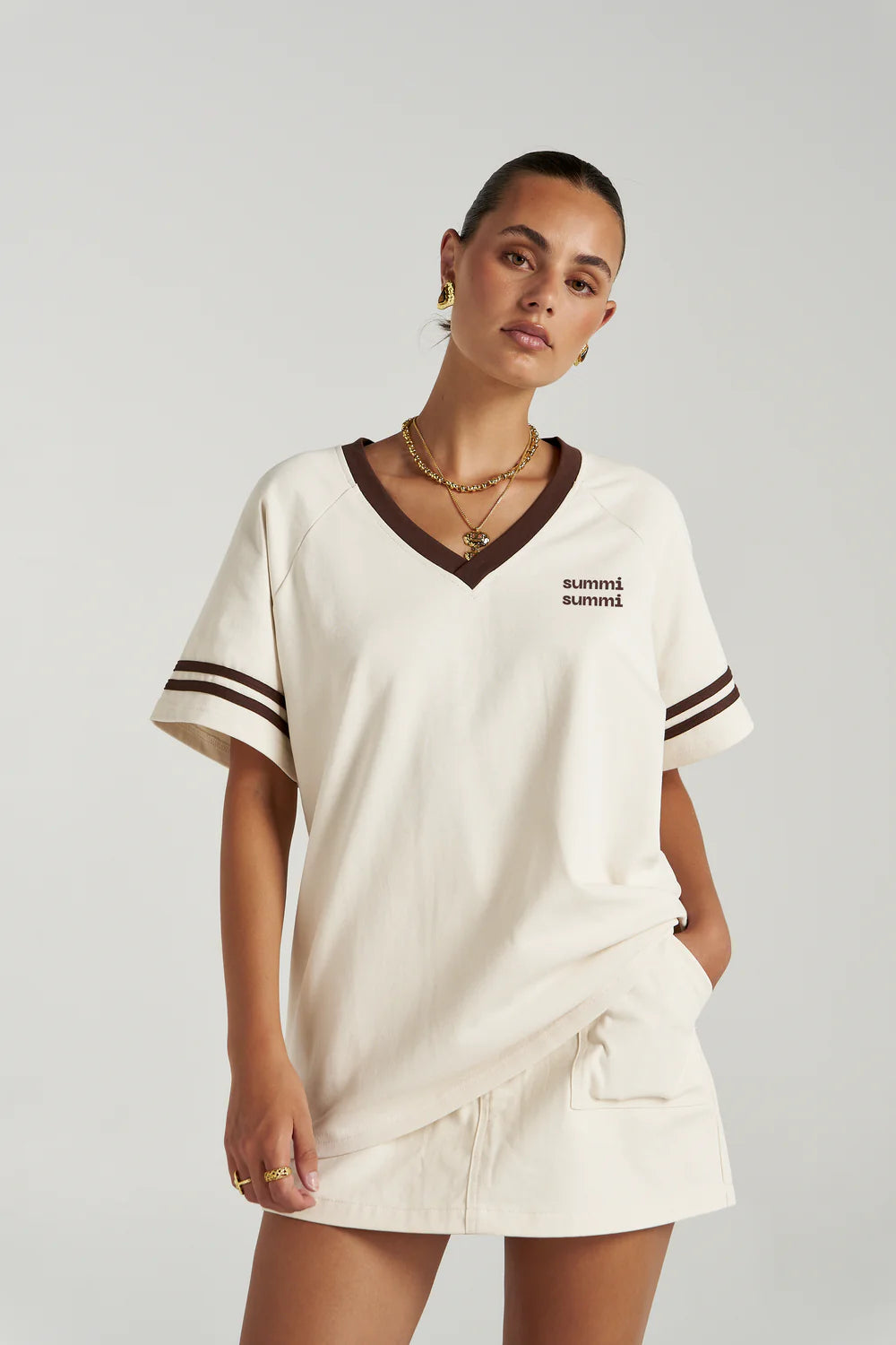 SUMMI SUMMI Reverie V Neck VANILLA/ESPRESSO