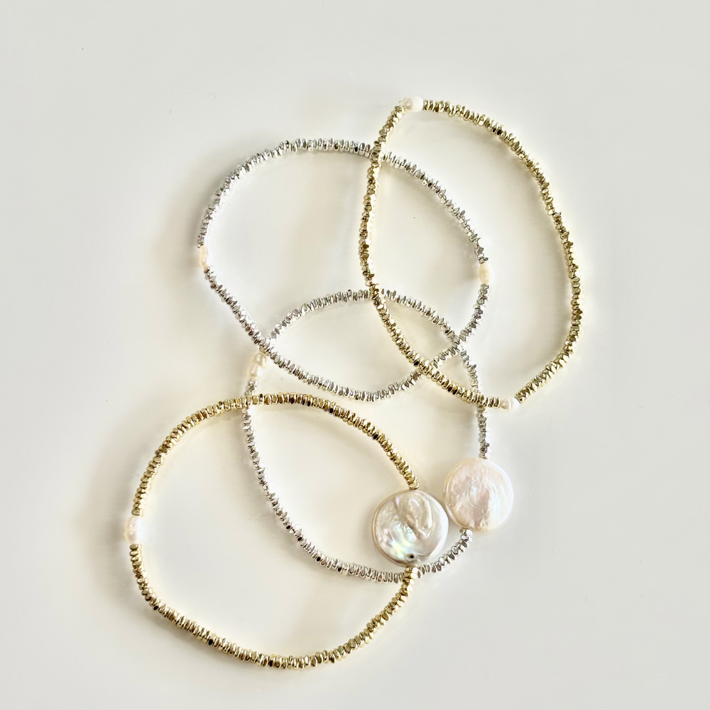 HEI TAI Silver Bracelet TWO TINY PEARLS