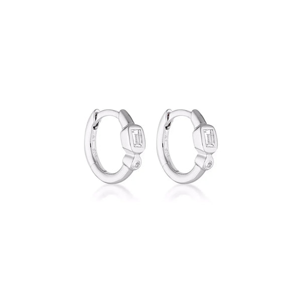 LINDA Form Huggie Earrings White Topaz SILVER