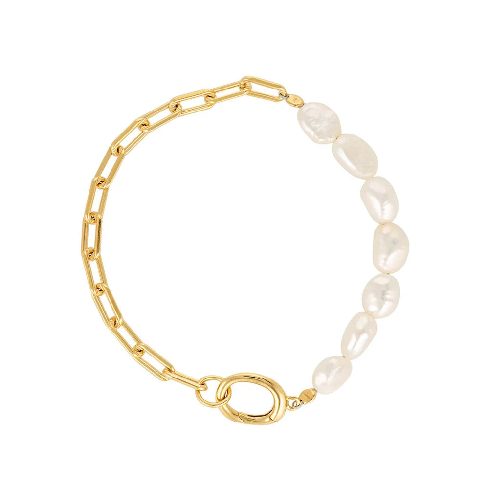 LINDA Paperclip Baroque Pearl Bracelet GOLD