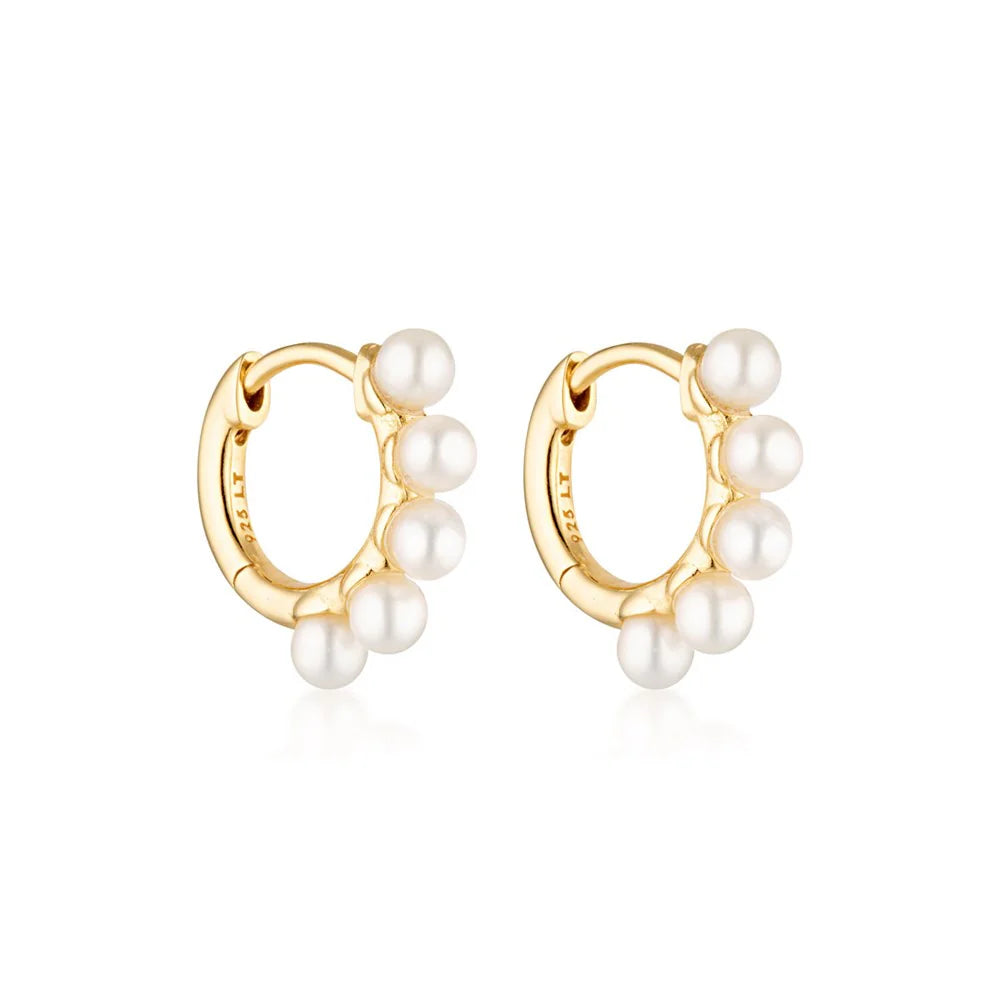 LINDA Wake Pearl Huggie Earrings GOLD