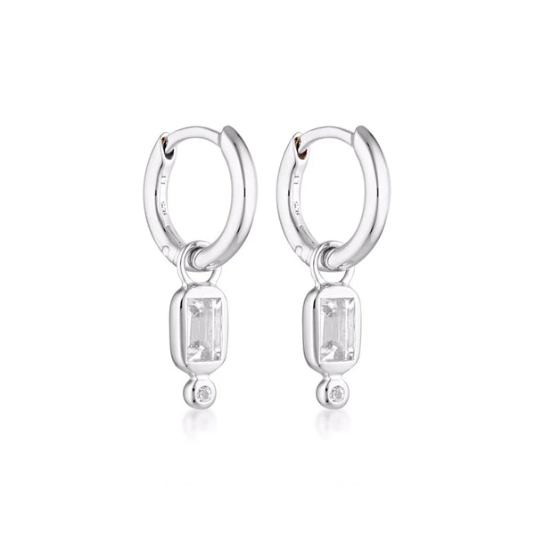 LINDA TAHIJA  Raya Huggie Earrings White Topaz SILVER