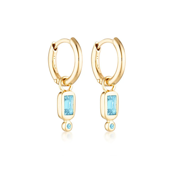 LINDA TAHIJA  Raya Huggie Earrings Blue Topaz GOLD