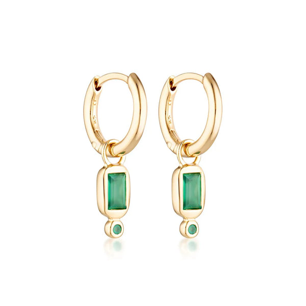 LINDA TAHIJA  Raya Huggie Earrings Green Onyx GOLD