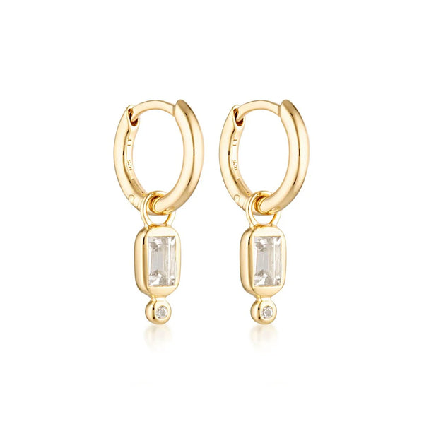 LINDA TAHIJA  Raya Huggie Earrings White Topaz GOLD