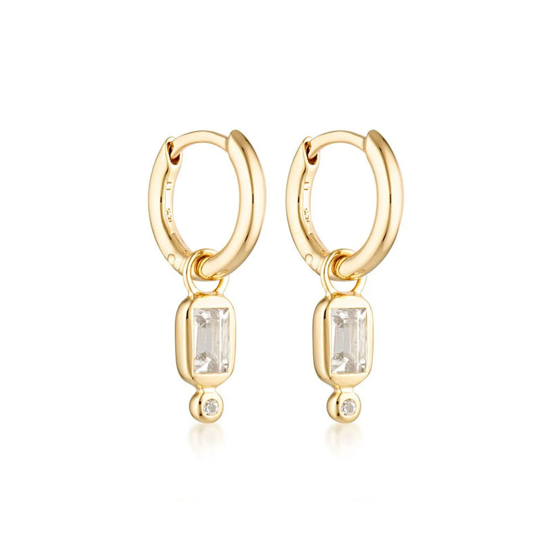 LINDA TAHIJA  Raya Huggie Earrings White Topaz GOLD