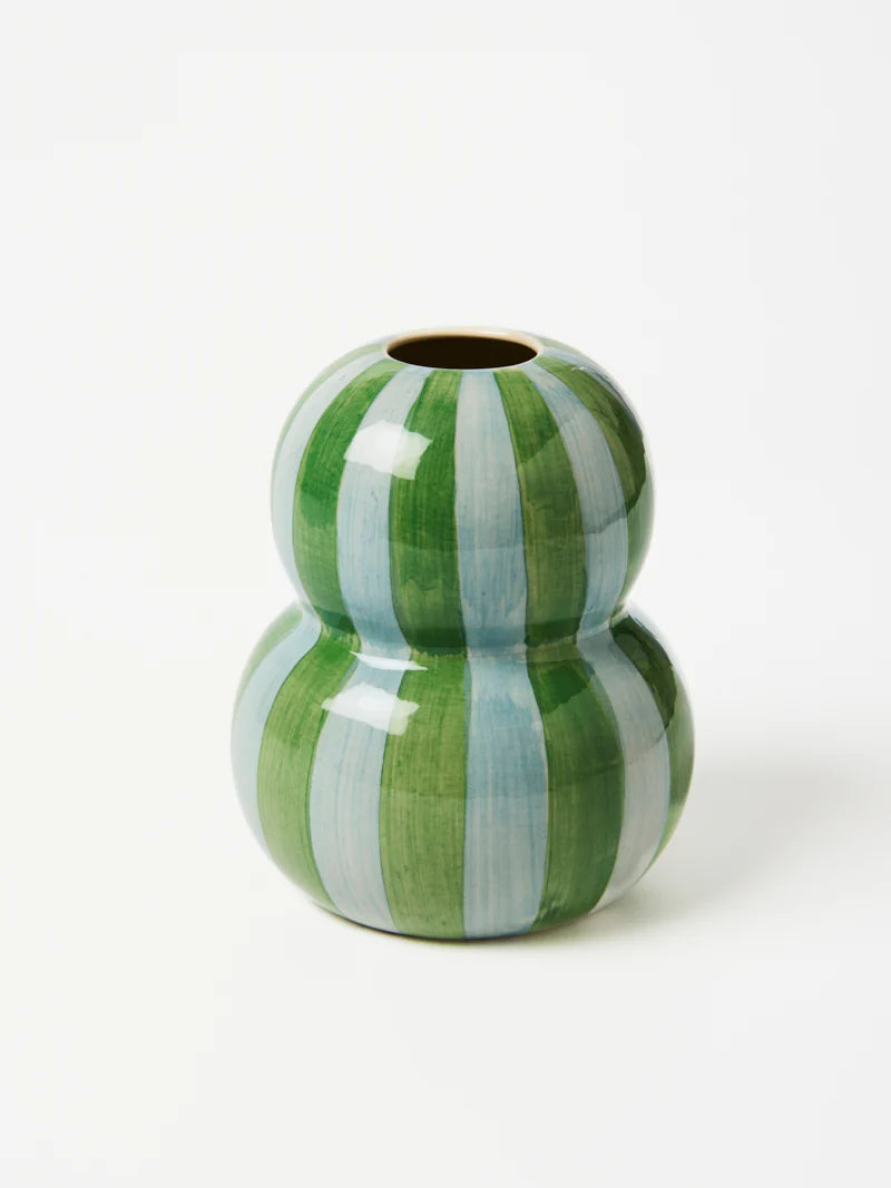 JONES & CO Fonda Vase GREEN BLUE STRIPE
