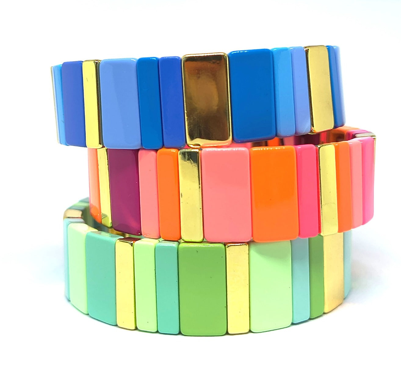 Green & Gold Wide Tile Bracelet