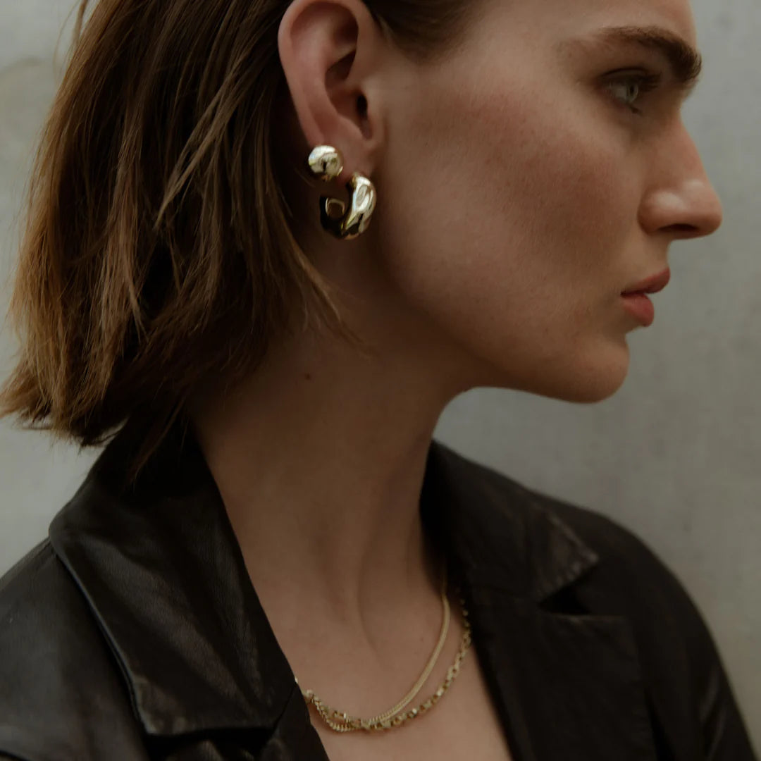 F+H Hammered Chubby Hoops GOLD