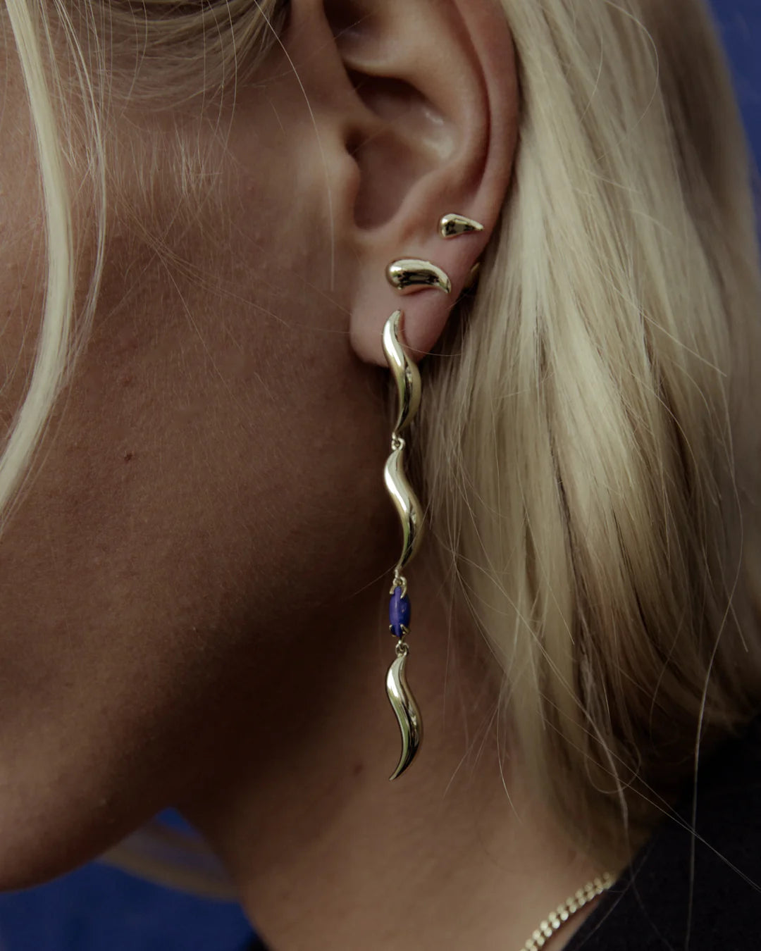 F+H Wipeout Drop Earrings LAPIS GOLD