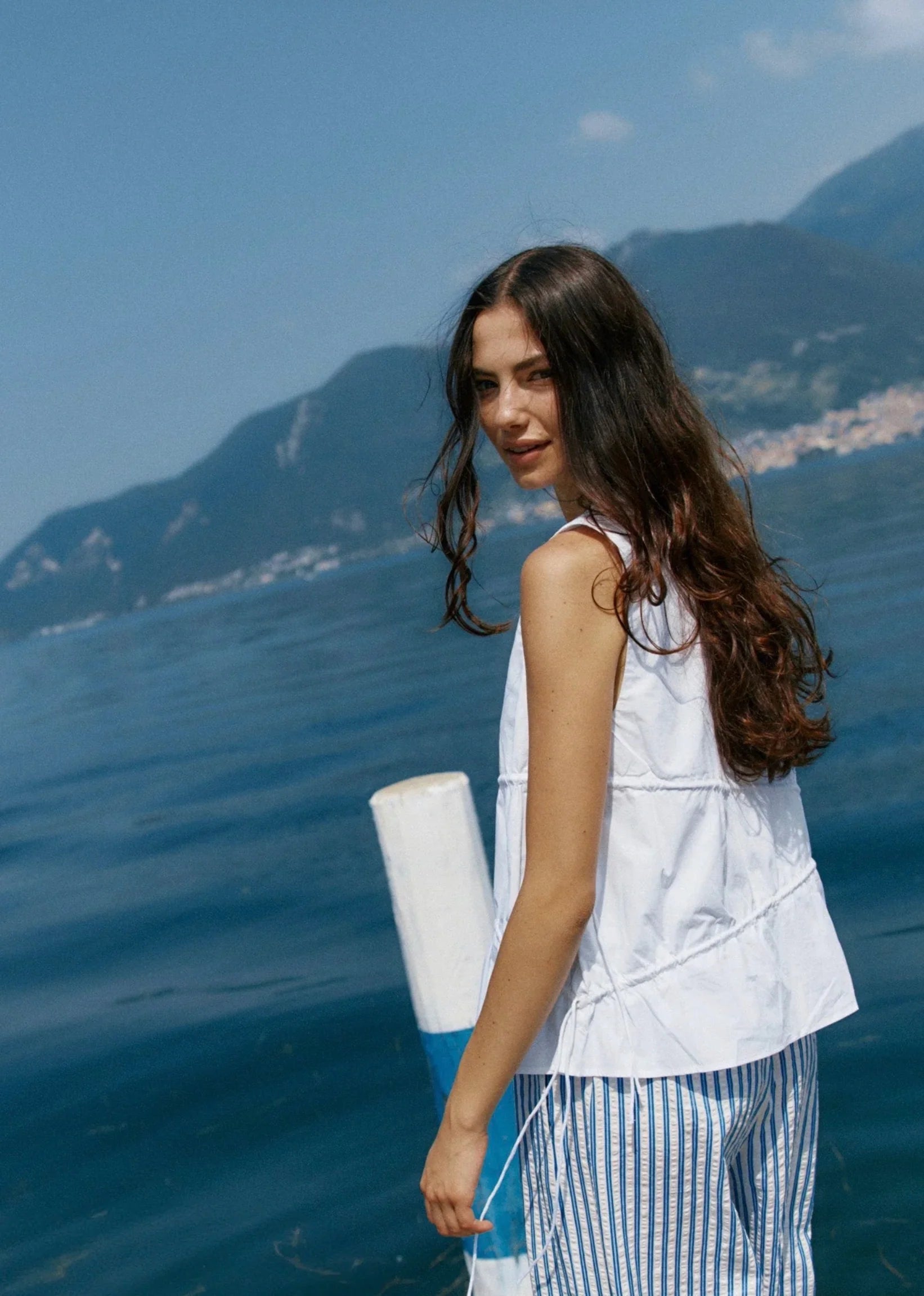 SASS Elin Gathered Tie Top WHITE