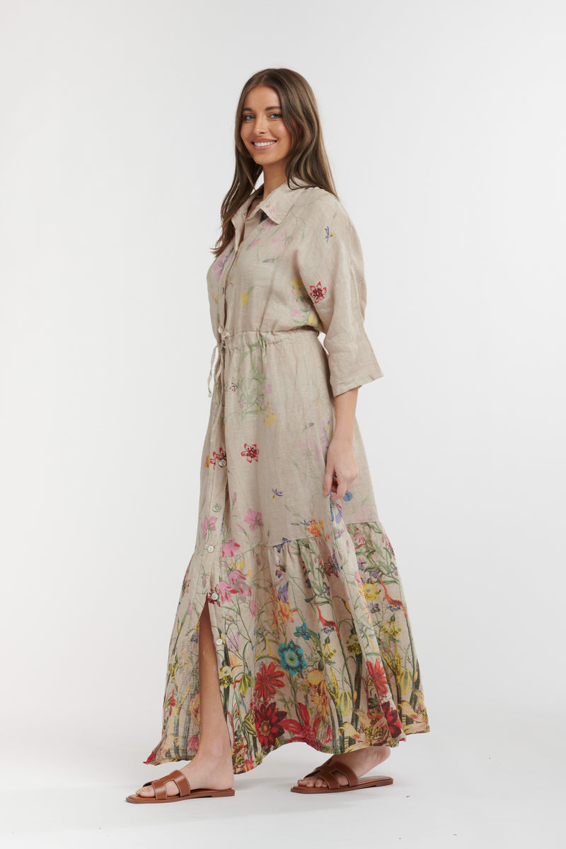 URBAN LUXURY Floral Dress BEIGE