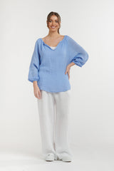 URBAN LUXURY Linen Top CORNFLOWER