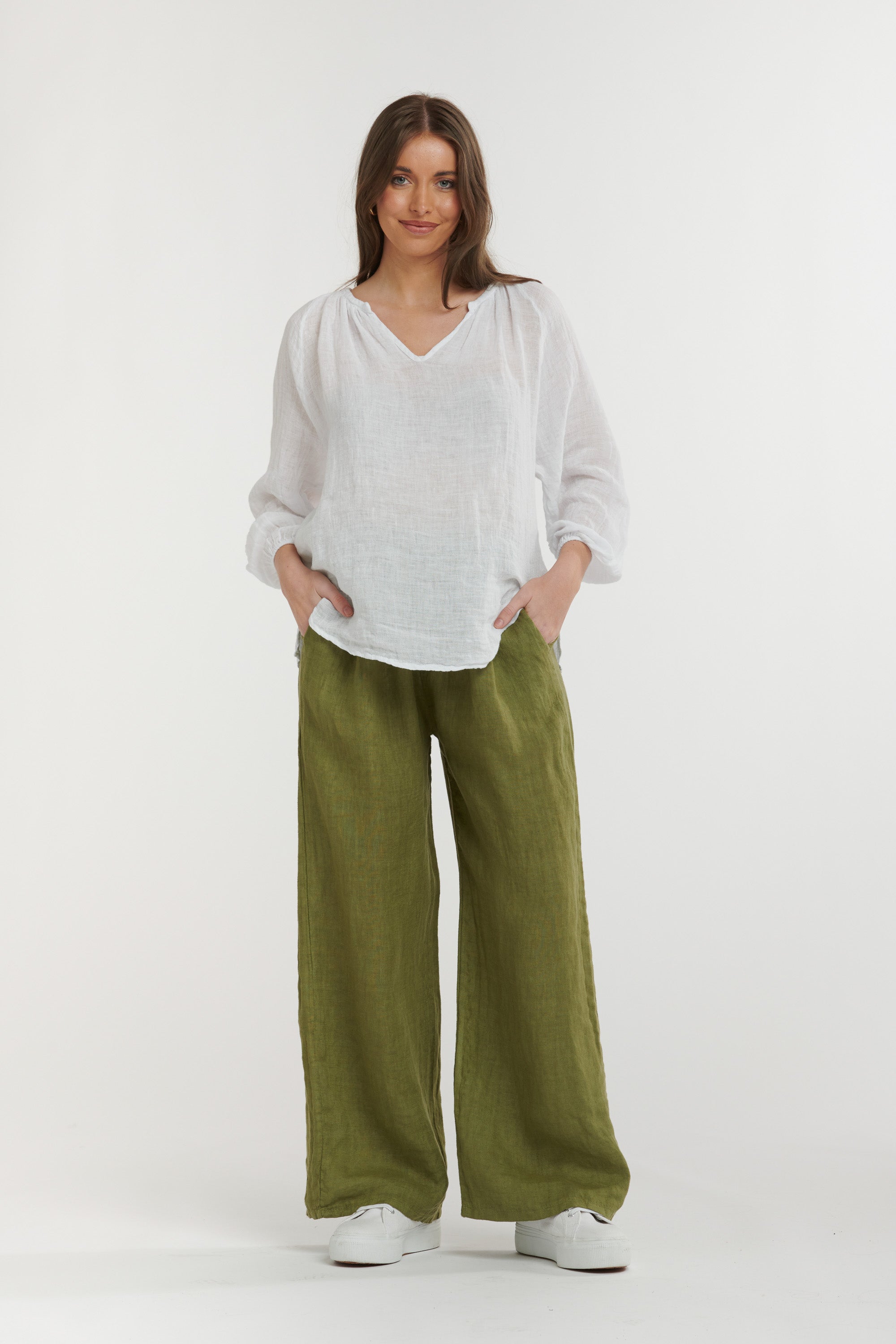 URBAN LUXURY Linen Top WHITE