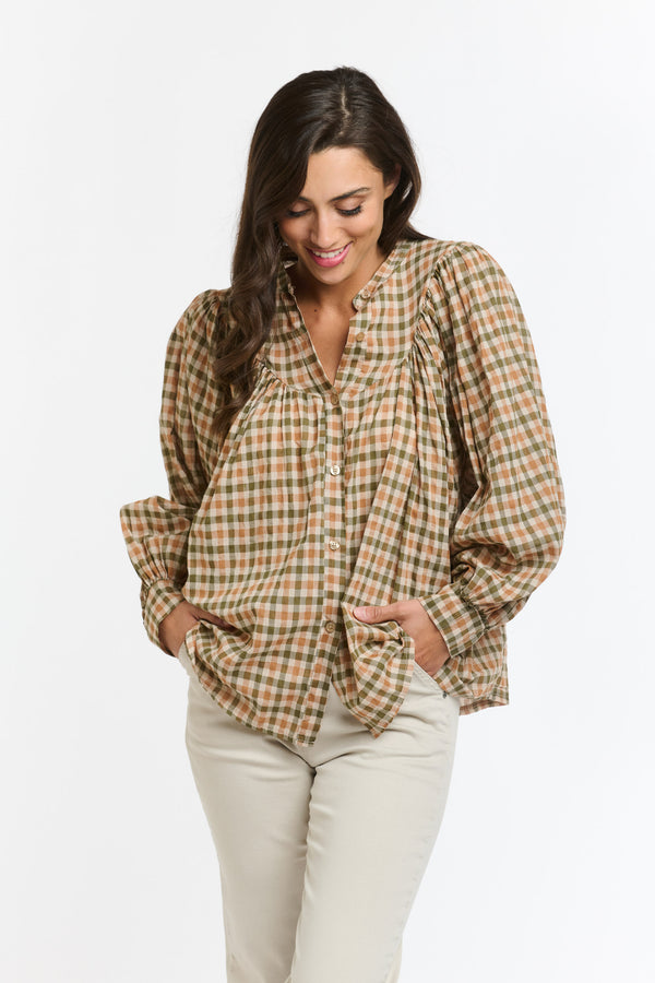 ITALIAN STAR Sybil Blouse CHECK BEIGE