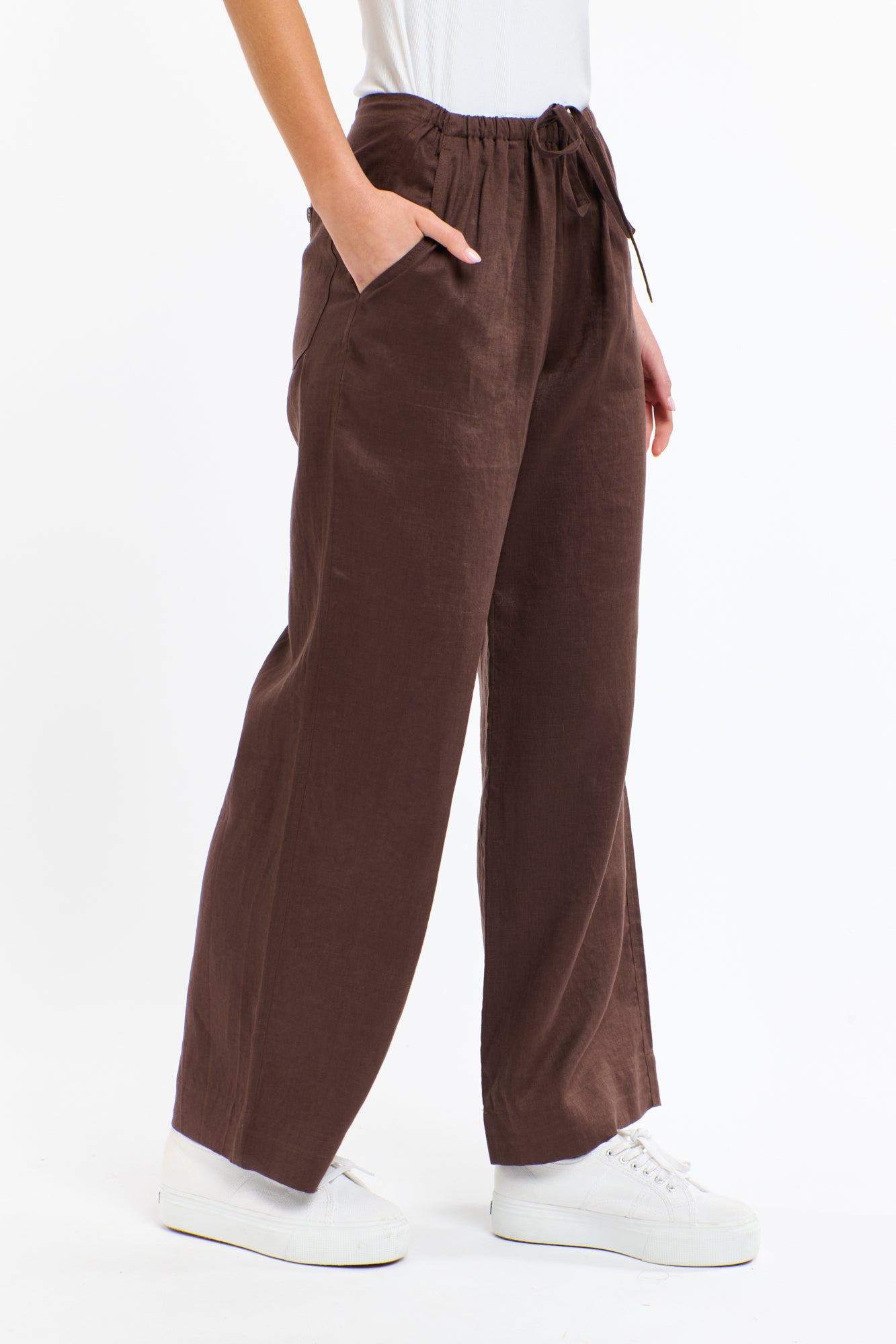 365 DAYS Linen Drawcord Pant CHOCOLATE