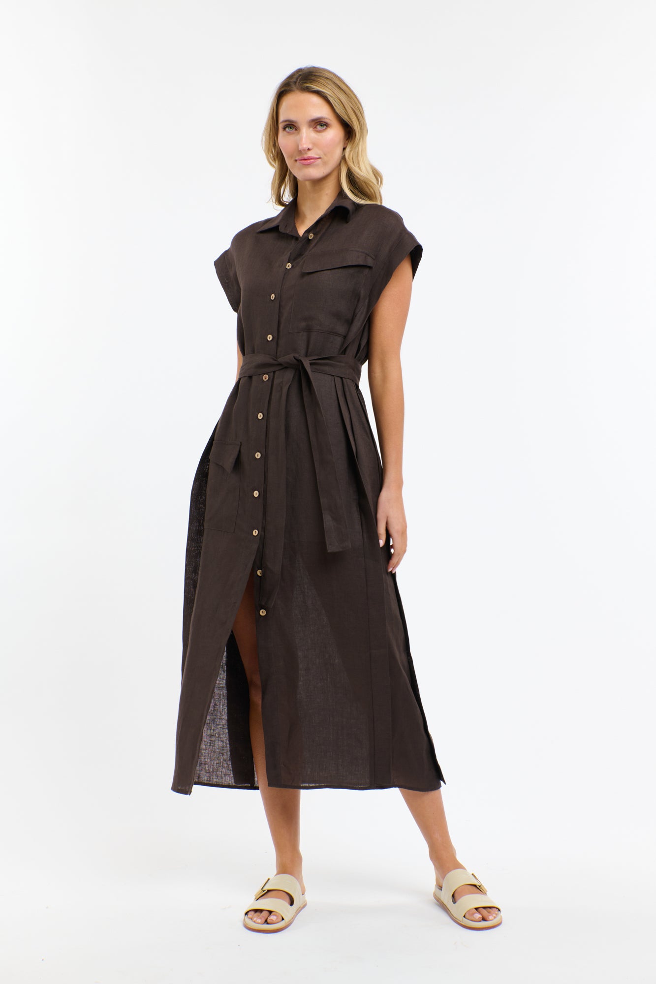 365 DAYS Estivo Linen Dress CHOCOLATE