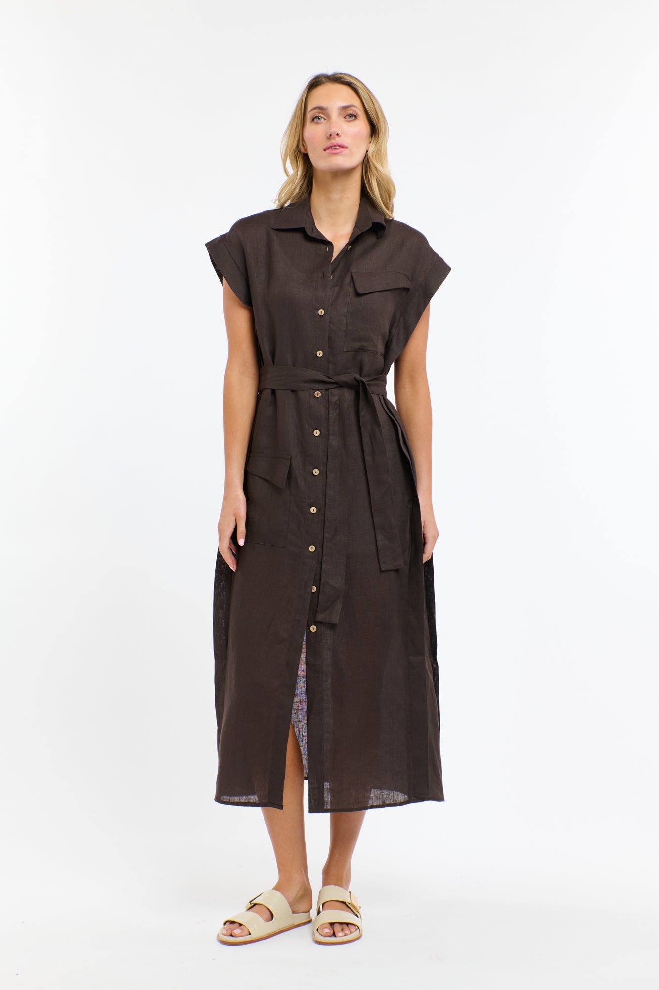 365 DAYS Estivo Linen Dress CHOCOLATE