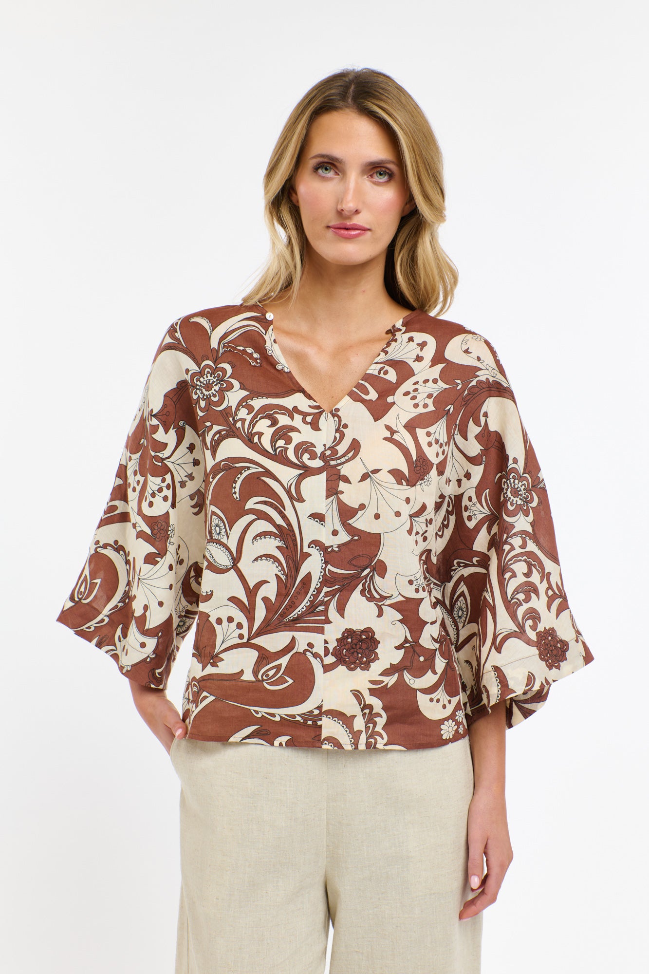 365 DAYS Belinda Print Top PECAN/WHITE